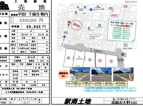 分譲地 高岡市中田・下麻生地内