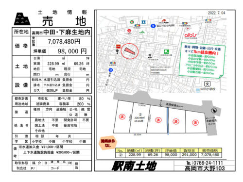 分譲地 高岡市中田・下麻生地内